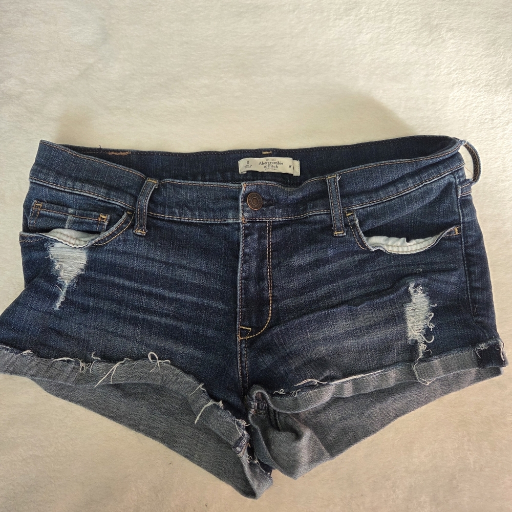 Abercrombie‎ & fitch Distressed Low Rise Denim Micro Shorts Size 8